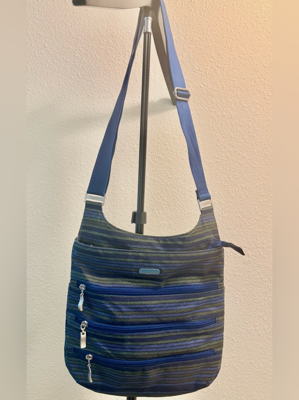 Baggallini Navy and Olive Striped Crossbody Bag (see pictures)